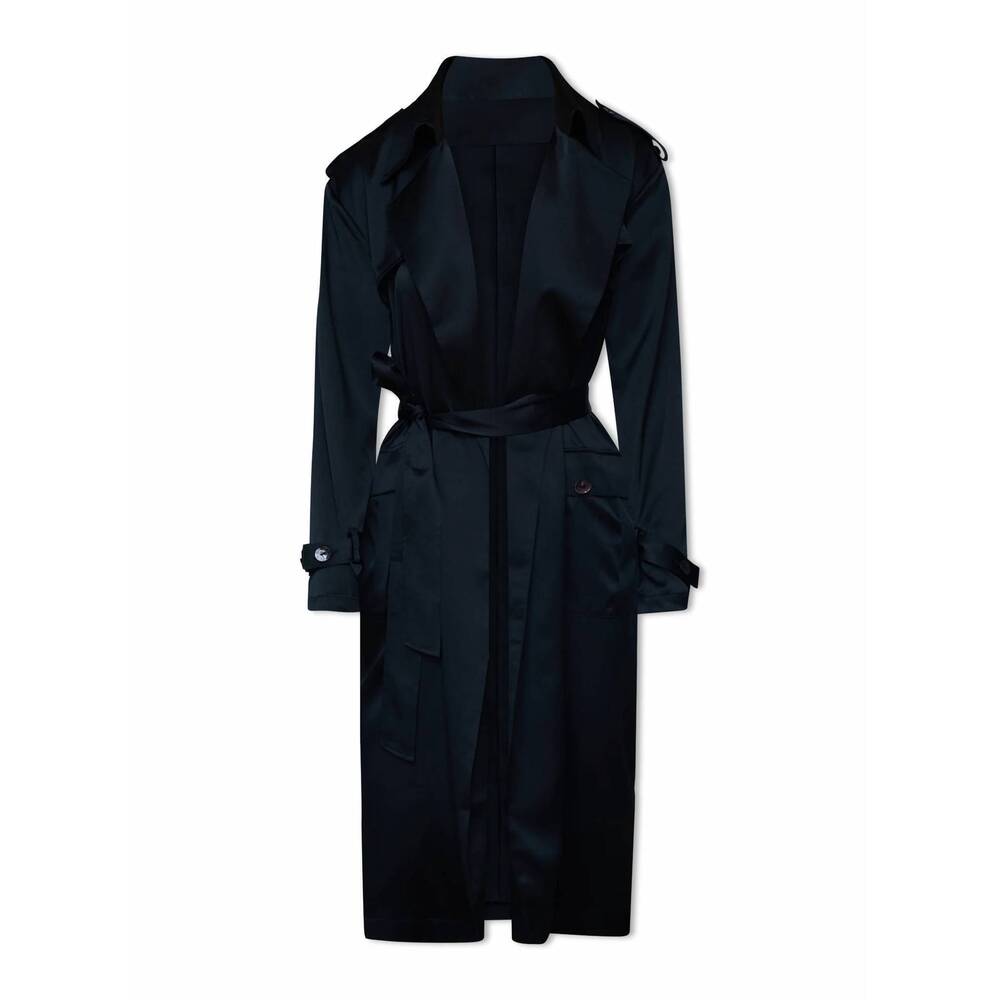 NEW NOUVELLE / SILK95FIVE women's kensington long trench coat in noir